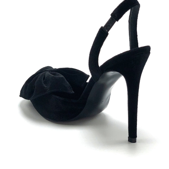 NIB WOMEN'S BLACK VELVET BOW SLINGBACK HIGH HEELS - Picture 8 of 10
